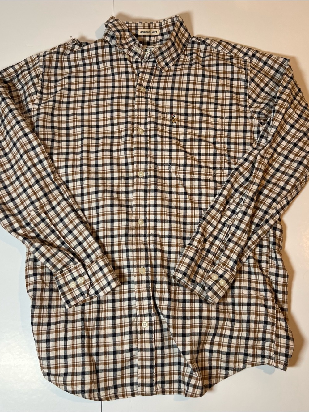 Ralph Lauren RRL & Co Seriously Soft Plaid Button Down Shirt Men’s L Brown Dark